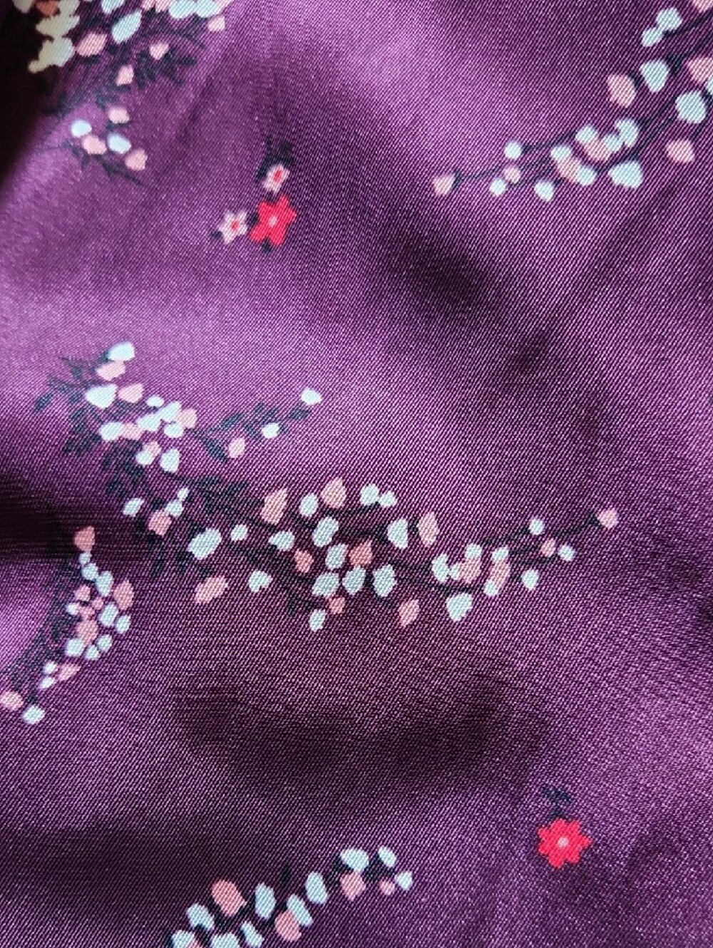 Ann Taylor Plum Floral Ruffle Tie-Neck Blouse - Picture 2 of 2